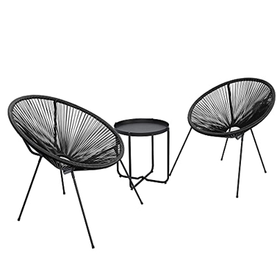 DlandHome Un set di sedie rotonde 2X con tavolino, poltrona relax, stile vintage, acciaio verniciato, mobili da giardino per esterni nero
