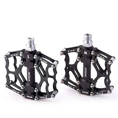 HYSENM Pedale della Bicicletta 9/16 Pollici in Lega di Alluminio CNC 3 Cuscinetti Piattaforma MTB BMX DH Fissa, Robusta e Antiscivolo, Nero, Una Coppi