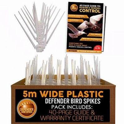 Defender Bird and Pigeon Spikes Dissuasori larghi a spillo in plastica antiuccelli e antipiccioni, Trasparente, 5 metri