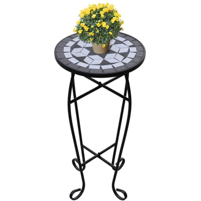 vidaXL Tavolino Piante Modello Mosaico Bianco e Nero - Nero