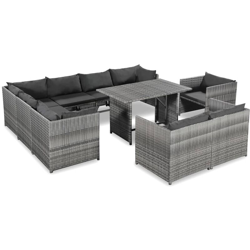 vidaXL Set Divani da Giardino 10 pz con Cuscini in Polyrattan Grigio - Grigio en oferta