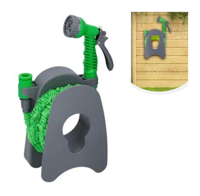 Tubo Da Giardino Estendibie Pompa Acqua Terrazzo 15MT Supporto Parete e Pistola