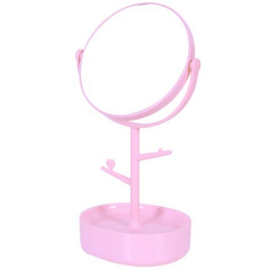 Specchio per il trucco rotante da tavolo da donna con scatola portaoggetti Specchio principessa bifacciale creativo rosa