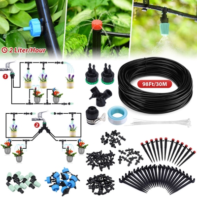 98Ft / 30m Sistema idroponico per irrigazione a goccia Forniture Gocciolatori Kit Tubi Accessori Risparmio idrico fai-da-te Attrezzatura per