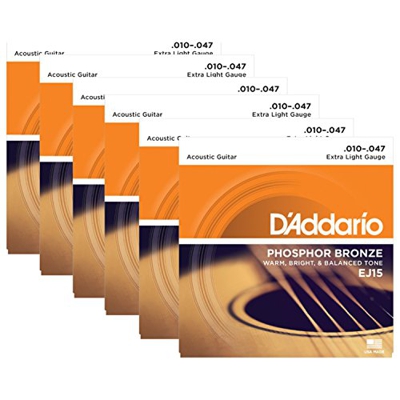 6 set di corde D' Addario EJ15 Phosphor Bronze leggerissima acustica (10 – 47)