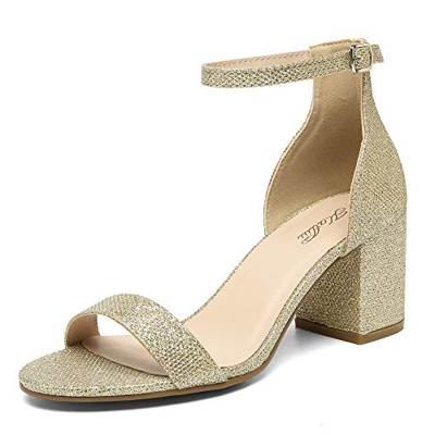 katliu Sandali Tacco Largo Donna Sandalo Tacco Blocco Estate Scarpe Tacco Medio Elegante Calzature Tacco Alto Cinturino Caviglia Moda(006 Oro, 40 EU)