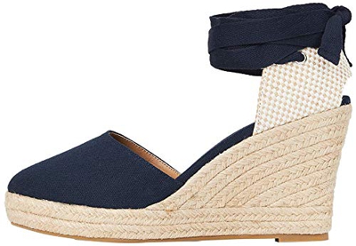 Marchio Amazon - find. Wedge Close Toe Canvas Sandalo Espadrillas con Zeppa, Blau (Blue), 39 EU