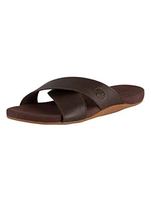 Timberland Seaton bay Cross Strap Slide, Sandali Uomo, Marrón Dark Brown Leather, 43 EU