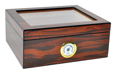 Eitida Sigari Humidor Custodia Contiene 25-50 Sigari,Superiore in Vetro Temperato, Scatola Portaoggetti Artigianale in Legno di Cedro Spagnolo con Div