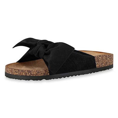 Minetom Donna Estive Sandali Piatto Fiocco Punta Aperta Basse Scarpe Spiaggia Mare Comode Eleganti Stile Boemo Moda Ciabatte Nero 39 EU