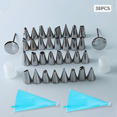 38 pezzi Kit per decorare torte con punte per glassa 32PCS 2 sacchetti per pasticceria 2 chiodi per fiori 2 accoppiatori in plastica riutilizzabili