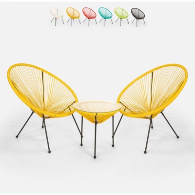 Set esterno giardino Acapulco 2 sedie spaghetti 1 tavolo rotondo 50cm Flaw | Giallo