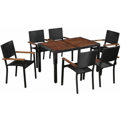 Set da Pranzo da Giardino in Polyrattan e Acacia Nero vari modelli modelli : 7 pz