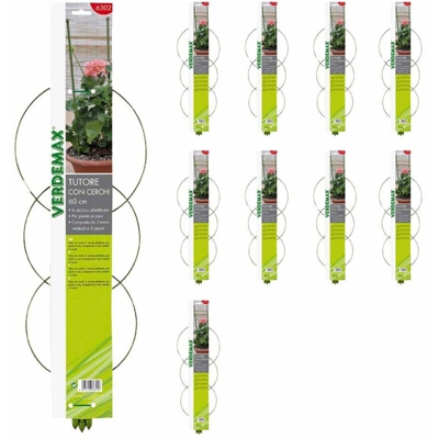 Verdemax 10 tutori con cerchio per piante in vaso in plastica ciascuno centimetri 60