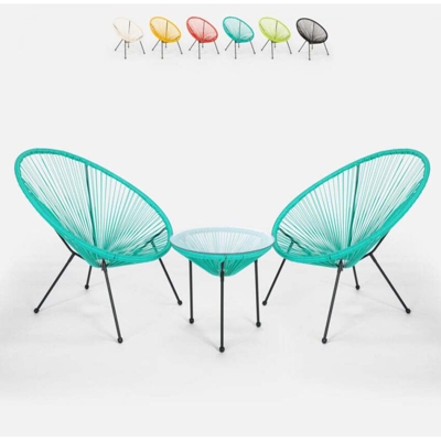 Set esterno giardino Acapulco 2 sedie spaghetti 1 tavolo rotondo 50cm Flaw | Azzurro
