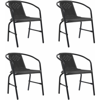 vidaXL Sedie da Giardino 4 pz Nere Plastica Stile Rattan Acciaio 110kg - Nero