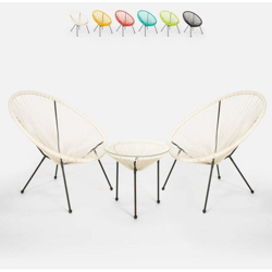 Set esterno giardino Acapulco 2 sedie spaghetti 1 tavolo rotondo 50cm Flaw | Bianco características
