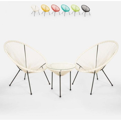 Set esterno giardino Acapulco 2 sedie spaghetti 1 tavolo rotondo 50cm Flaw | Bianco