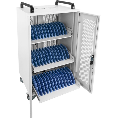 RackMatic - Armadio di ricarica e trasporto per 36 tablet e laptop bianco con 40 schuko su 4 strisce