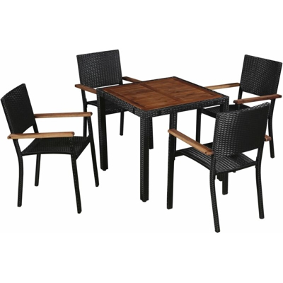 Set da Pranzo da Giardino in Polyrattan e Acacia Nero vari modelli modelli : 5 Pz