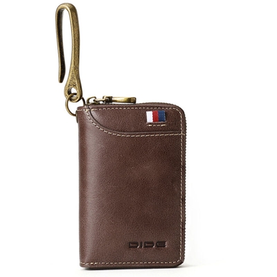 Portachiavi per auto in pelle stile retro da uomo con gancio ad anello Portachiavi con portamonete Portachiavi Portachiavi ID Portachiavi (Khaki)