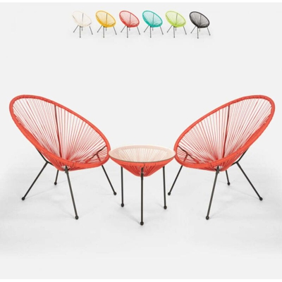 Set esterno giardino Acapulco 2 sedie spaghetti 1 tavolo rotondo 50cm Flaw | Rosso