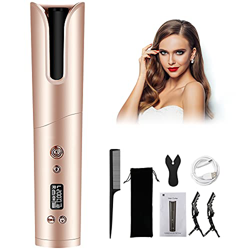 Ferro Arricciacapelli Automatico, Piastra Arricciacapelli Senza Fili con Display LCD e 4 Temperature, Cura dei Capelli Agli Ioni Negativi, 9600 mAh Ba precio