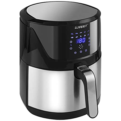 LLIVEKIT Friggitrice ad Aria Calda 7L Friggitrice Elettrica Senza Olio 1800W LED Touch Screen Cestello Rimovibile Antiaderente 10 Programmi Preimposta