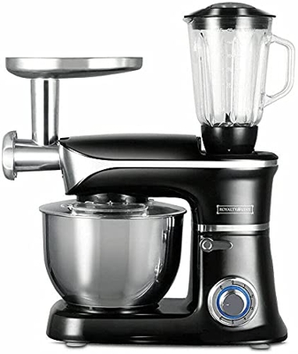 Royaltyline - Robot da cucina tritatutto, 3 in 1 impastatrice planetaria, mixer frullatore 6,5 litri 1900 W (Nero)