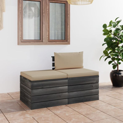 vidaXL Set Divani da Giardino su Pallet 2 pz con Cuscini Massello Pino - Beige en oferta