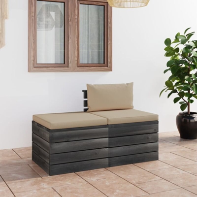 vidaXL Set Divani da Giardino su Pallet 2 pz con Cuscini Massello Pino - Beige
