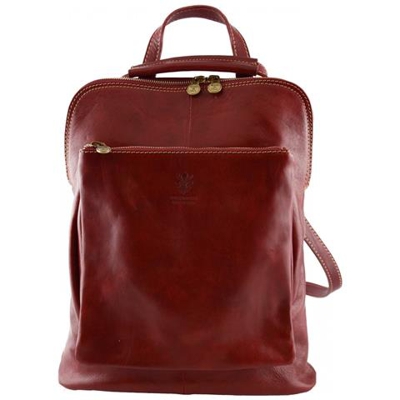 Zaino Tracolla In Vera Pelle Colore Rosso - Pelletteria Toscana Made In Italy - Zaino