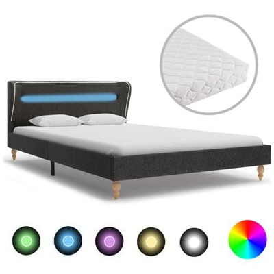 Letto Con Led E Materasso Grigio Scuro Tela Ruvida 120x200cm
