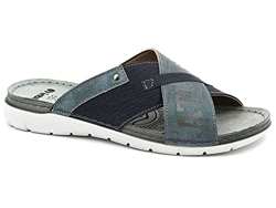 Ciabatta Uomo Incrociata Sottopiede Pelle Imbottito Tacco 3 cm Articolo VI-5 Blu (numeric_42) precio