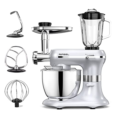 Aifeel 1200W Impastatrice Planetaria 6 in 1 Multifunzione Robot da Cucina Mixer con 5,5 Litri ciotola, Frullatore, Tritacarne, Gancio per Impastare, F