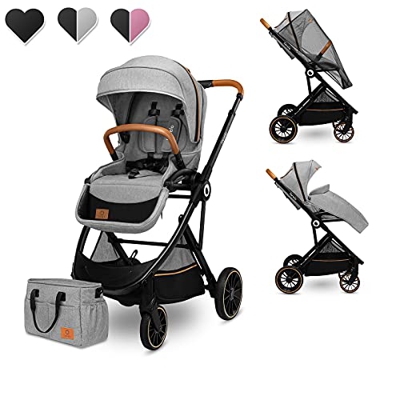 Lionelo Riya passeggino leggero fino a 15 kg sedile rivolto in avanti e all'indietro cappottina XXL con materiale di protezione solare zanzariera para
