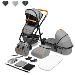 Lionelo Amber Passeggino Set 2 in 1 carrozzina con sedile sportivo e borsa fissa per navicella copertura zanzariera telo parapioggia tappetino per fas en oferta