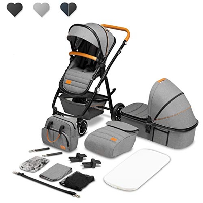 Lionelo Amber Passeggino Set 2 in 1 carrozzina con sedile sportivo e borsa fissa per navicella copertura zanzariera telo parapioggia tappetino per fas