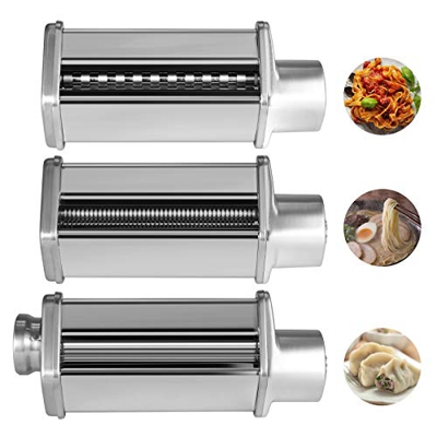 OSTBA Sfogliatrice a tre pezzi con set per tagliare la pasta per Impastatrice Planetaria, Acciaio Inossidabile, Argento