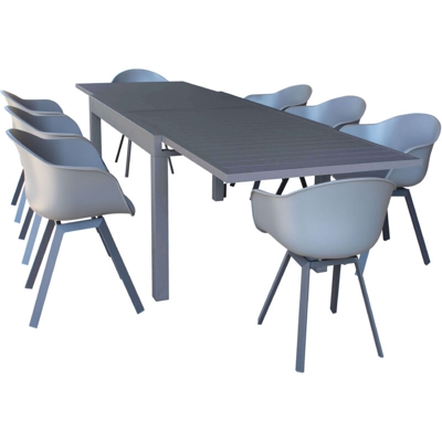 Set tavolo e sedie da giardino per esterno in alluminio cm 135/270 x 90 x 75 h con 8 sedute colore Antracite