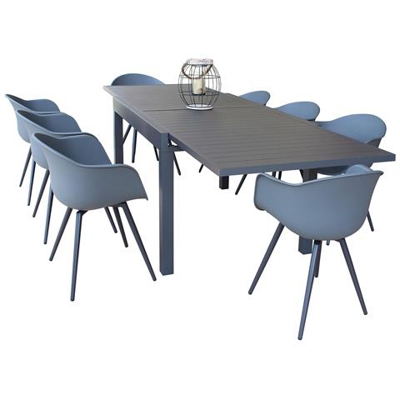 Jerri - Set Tavolo In Alluminio Cm 135/270 X 90 X 75 H Con 8 Sedute