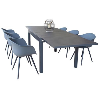 Jerri - Set Tavolo In Alluminio Cm 135/270 X 90 X 75 H Con 6 Sedute