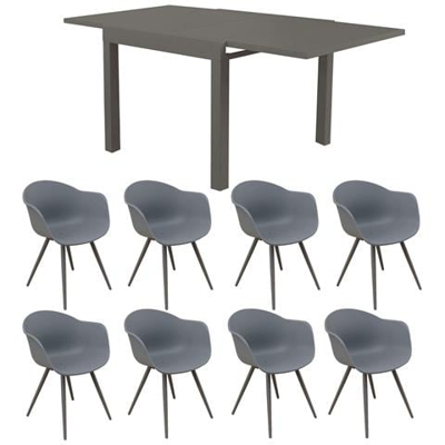 Jerri - Set Tavolo In Alluminio Cm 90/180 X 90 X 75 H Con 8 Sedute