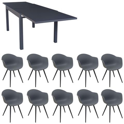 Jerri - Set Tavolo In Alluminio Cm 135/270 X 90 X 75 H Con 10 Sedute