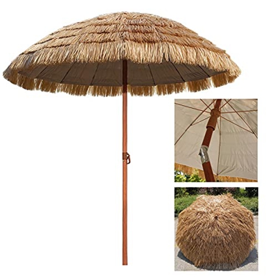 YYQ SHOP Ombrellone da Spiaggia in Paglia Φ180cm Funzione di inclinazione Portatile Ombrello Hula Hawaiano Rotondo Impermeabile UV50 + Parasole per Fe