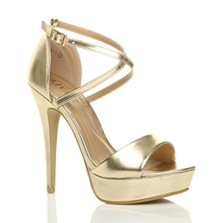 Donna Tacco Alto Fibbia Cinturini Incrociati Scarpe Punta Aperta Sandali Numero 3 36 precio