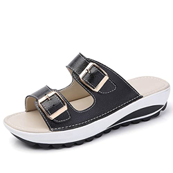 Sandali Zeppe Donna Cuneo Suola Peep Toe Ciabatte da Mare per Spiaggia Non-Slip Soft Bottom Sandals donna Nero EU35 CN36 en oferta