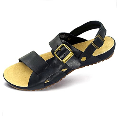 Harssidanzar Sandali in Pelle da Uomo Regolabili GM205EU, Nero, 45 EU