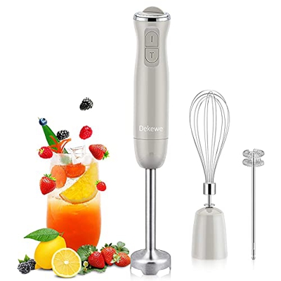 Dekewe Frullatore a Immersione 800W, Minipimer Mixer 4 Lame, Frullatore Elettrico 3 in 1, Montalatte e Frusta, 12 Velocità e Turbo, Tipo 304 in acciai