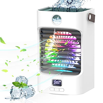 Condizionatore portatile Air Cooler, condizionatore d'aria 4 in 1 con rotazione di 120°, umidificatore e purificatore d'aria con 3 livelli di ventilaz